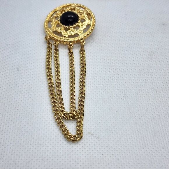 Set of 3 Vintage Gold & Black Brooches - Picture 2 of 11